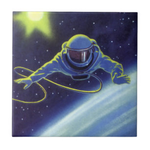 Vintage Science Fiction Astronaut on a Space Walk Tile