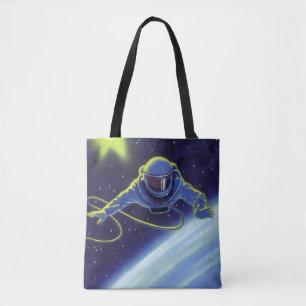 Vintage Science Fiction Astronaut on a Space Walk Tote Bag