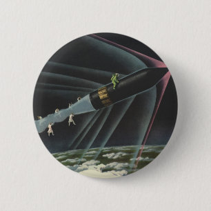 Vintage Science Fiction Astronaut Riding a Rocket 2 Inch Round Button