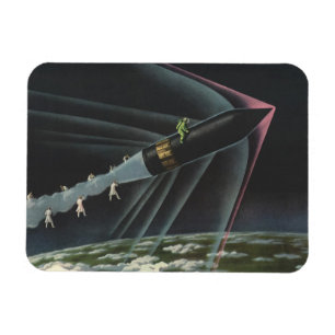 Vintage Science Fiction Astronaut Riding a Rocket Magnet