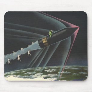 Vintage Science Fiction Astronaut Riding a Rocket Mouse Pad
