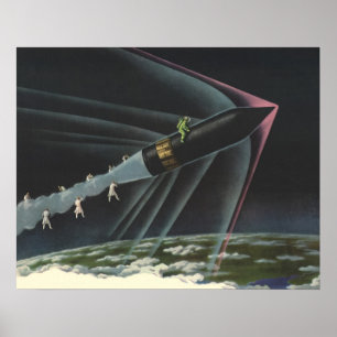 Vintage Science Fiction Astronaut Riding a Rocket Poster