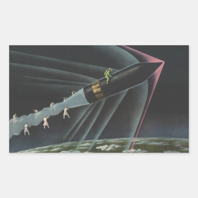 Vintage Science Fiction Astronaut Riding a Rocket Sticker (Front)