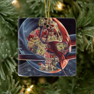 Vintage Science Fiction Astronaut Rocket Spaceship Ceramic Ornament