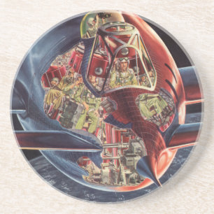Vintage Science Fiction Astronaut Rocket Spaceship Coaster