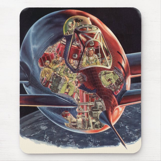 Vintage Science Fiction Astronaut Rocket Spaceship Mouse Pad (Front)
