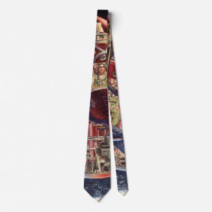 Vintage Science Fiction Astronaut Rocket Spaceship Tie