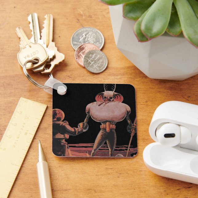 Vintage Science Fiction Astronaut Shake Hand Alien Keychain (Desk)