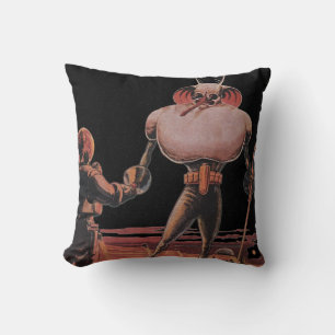 Vintage Science Fiction Astronaut Shake Hand Alien Throw Pillow