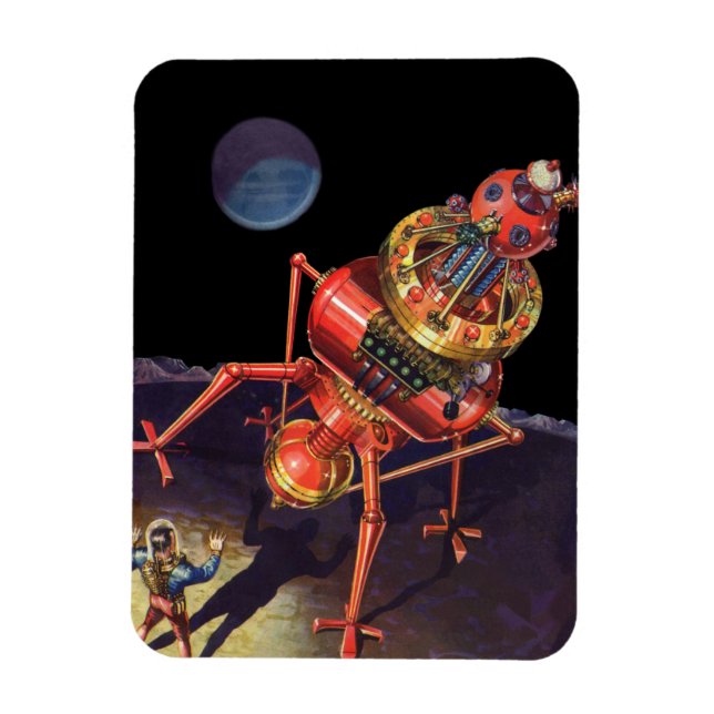 Vintage Science Fiction Astronaut with Alien Robot Magnet (Vertical)