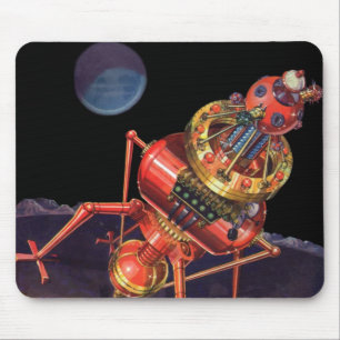 Vintage Science Fiction Astronaut with Alien Robot Mouse Pad