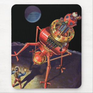 Vintage Science Fiction Astronaut with Alien Robot Mouse Pad
