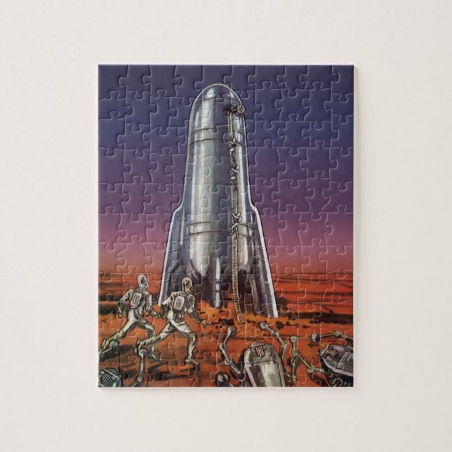 Vintage Science Fiction, Astronauts Beetle Aliens Jigsaw Puzzle (Vertical)