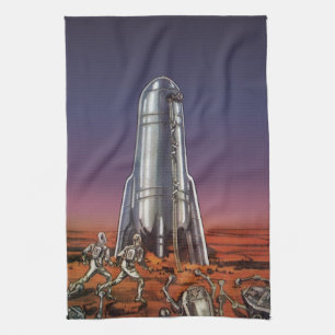 Vintage Science Fiction, Astronauts Beetle Aliens Kitchen Towel