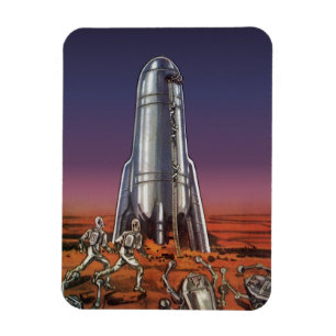 Vintage Science Fiction, Astronauts Beetle Aliens Magnet