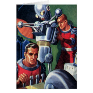 Vintage Science Fiction Astronauts Fixing a Robot