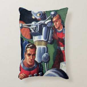 Vintage Science Fiction Astronauts Fixing a Robot Accent Pillow