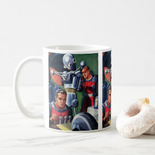 Vintage Science Fiction Astronauts Fixing a Robot Coffee Mug