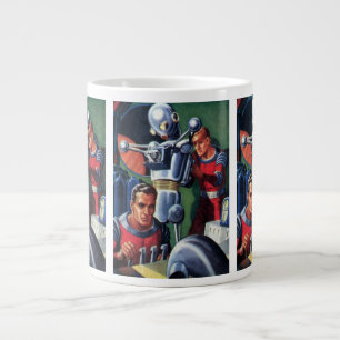 Vintage Science Fiction Astronauts Fixing a Robot Large Coffee Mug