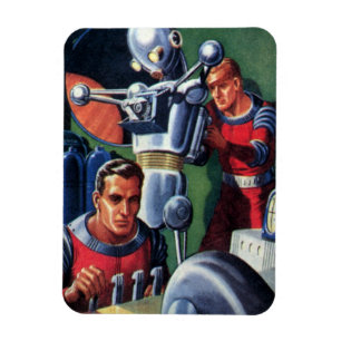 Vintage Science Fiction Astronauts Fixing a Robot Magnet