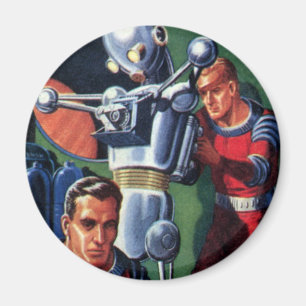 Vintage Science Fiction Astronauts Fixing a Robot Magnet