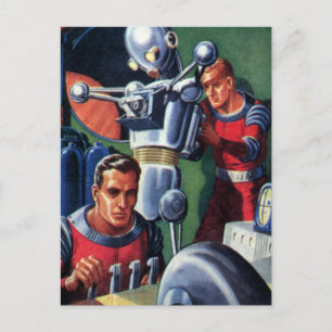 Vintage Science Fiction Astronauts Fixing a Robot Postcard