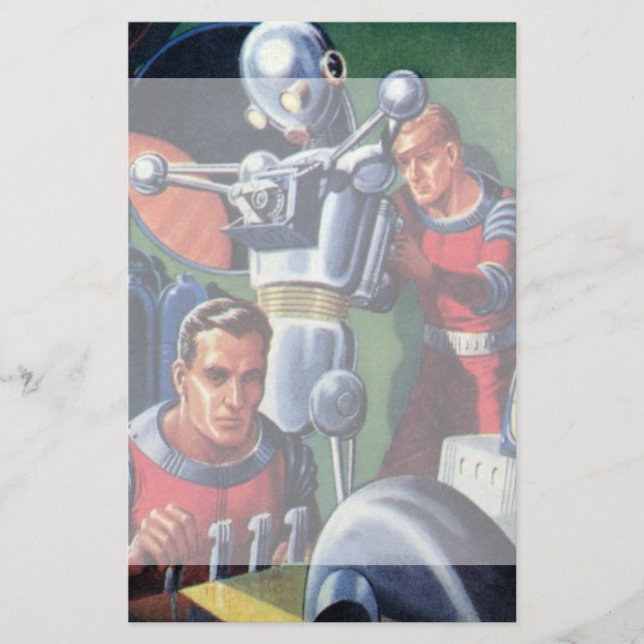 Vintage Science Fiction Astronauts Fixing a Robot Stationery (Front)