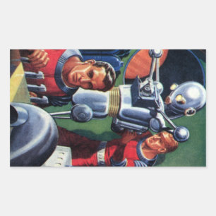 Vintage Science Fiction Astronauts Fixing a Robot Sticker