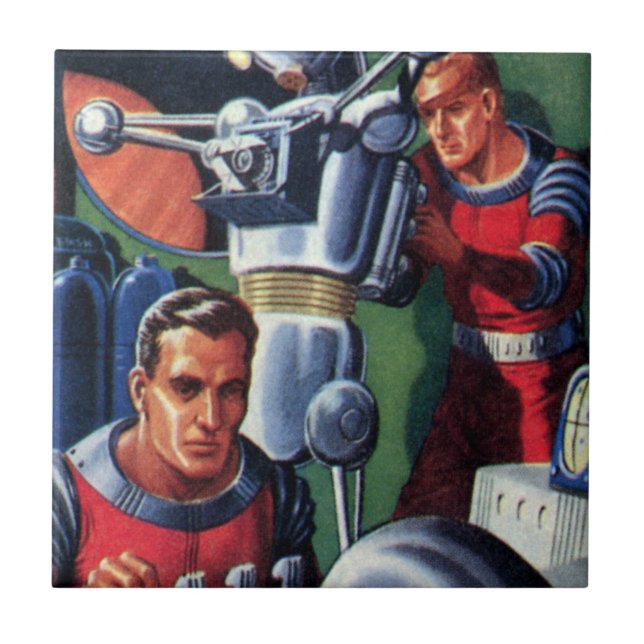 Vintage Science Fiction Astronauts Fixing a Robot Tile (Front)