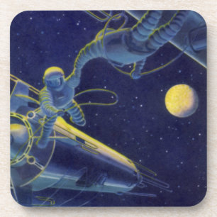 Vintage Science Fiction Astronauts in Outer Space Coaster