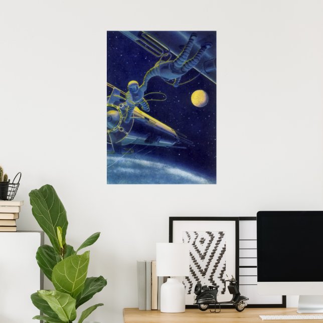 Vintage Science Fiction Astronauts in Outer Space Poster (Home Office)