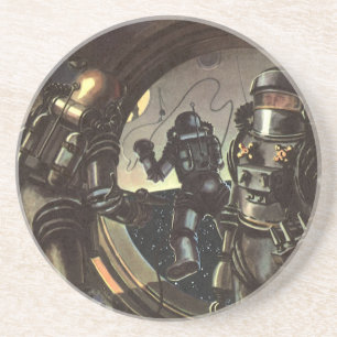 Vintage Science Fiction Astronauts on a Space Walk Coaster