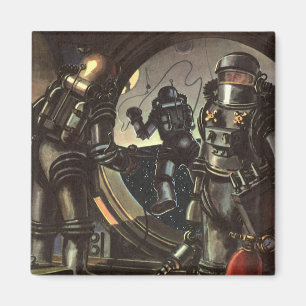 Vintage Science Fiction Astronauts on a Space Walk Magnet