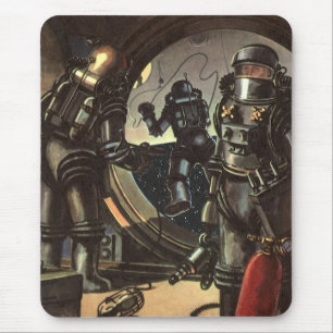 Vintage Science Fiction Astronauts on a Space Walk Mouse Pad