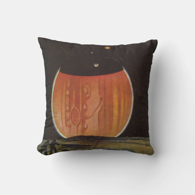 Vintage Science Fiction, Astronauts on Ganymede Throw Pillow (Front)