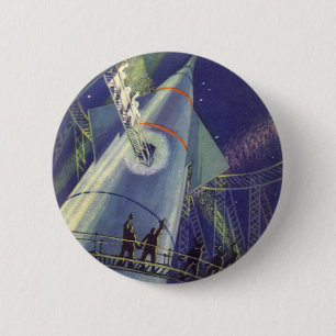Vintage Science Fiction Astronauts on Rocket Ship 2 Inch Round Button