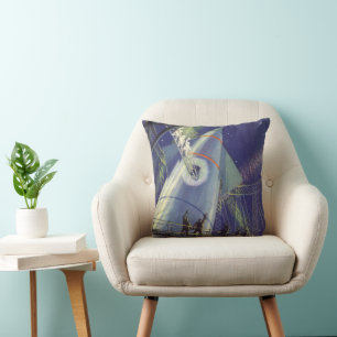 Vintage Science Fiction Astronauts on Rocket Ship Throw Pillow