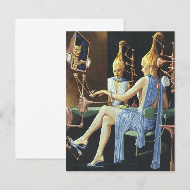 Vintage Science Fiction Beauty Salon Manicures Invitation (Front/Back)