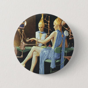 Vintage Science Fiction Beauty Salon Spa Manicures 2 Inch Round Button