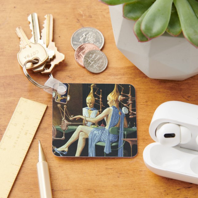 Vintage Science Fiction Beauty Salon Spa Manicures Keychain (Desk)