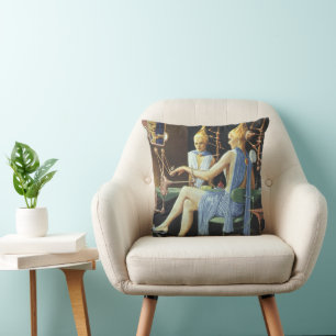 Vintage Science Fiction Beauty Salon Spa Manicures Throw Pillow