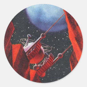Vintage Science Fiction, Canyon Space Moon Rover Classic Round Sticker