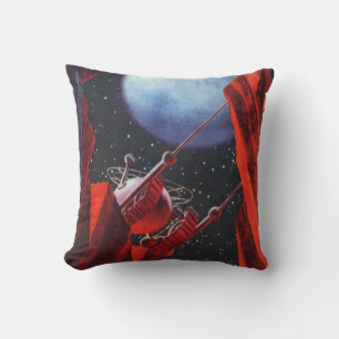 Vintage Science Fiction, Canyon Space Moon Rover Throw Pillow