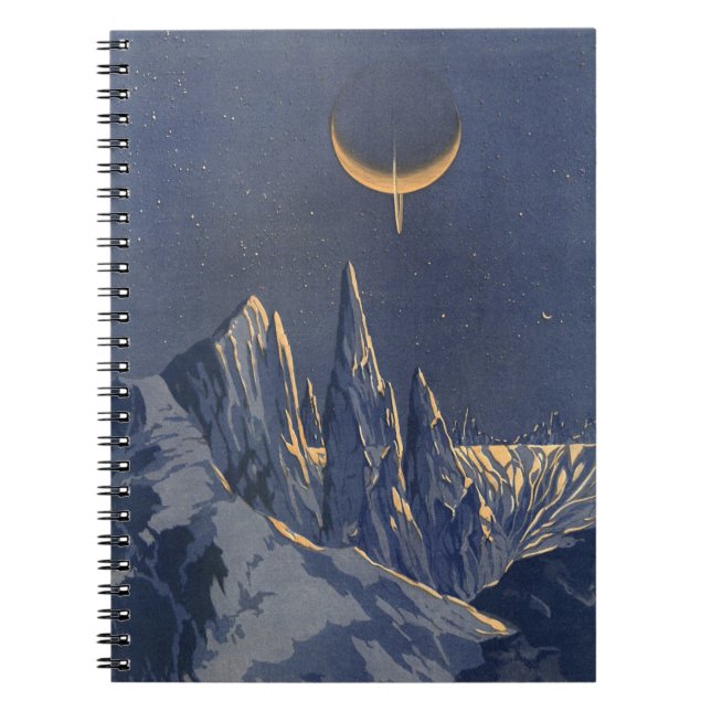 Vintage Science Fiction, Crescent Moon Snow Planet Notebook (Front)
