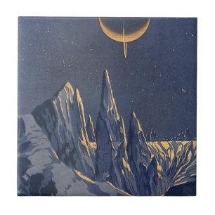 Vintage Science Fiction, Crescent Moon Snow Planet Tile