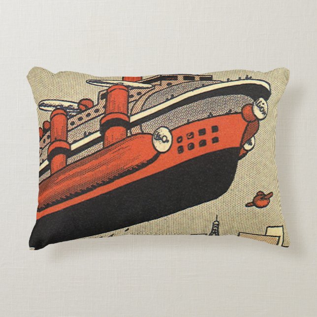Vintage Science Fiction Cruise Ship Helicopter Accent Pillow (Front)