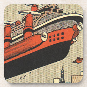 Vintage Science Fiction Cruise Ship Helicopter Coaster