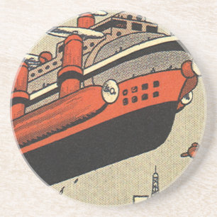 Vintage Science Fiction Cruise Ship Helicopter Coaster