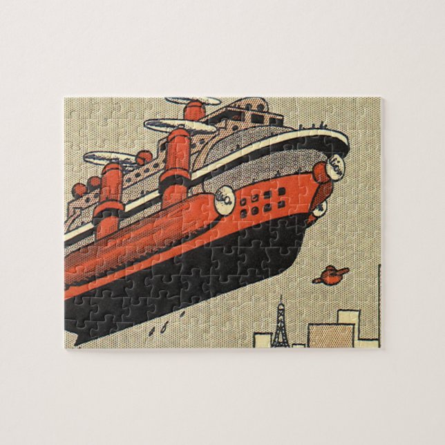 Vintage Science Fiction Cruise Ship Helicopter Jigsaw Puzzle (Horizontal)