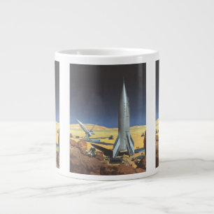 Vintage Science Fiction Desert Planet with Rockets Large Coffee Mug